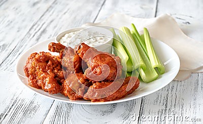 Bowl of buffalo wings with blue cheese dip Stock Photo