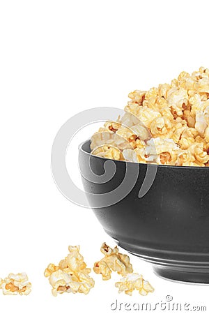 Bowl of buttery popcorn isolated Stock Photo