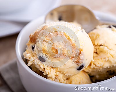 Bowl of Caramel Vanilla Ice Cream Stock Photo