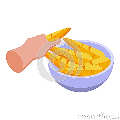 Bowl carrots icon, isometric style Vector Illustration