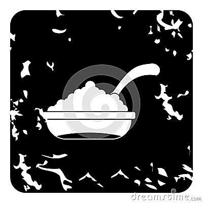 Bowl of caviar with spoon icon, grunge style Vector Illustration