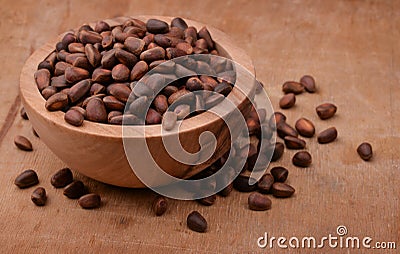 Bowl of cedar nuts Stock Photo