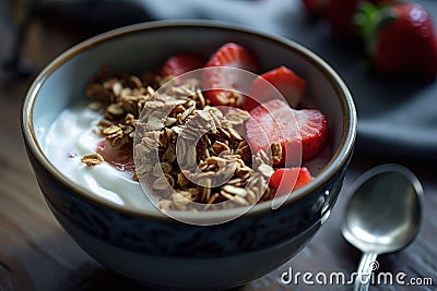a bowl of cereal, granola, berries and chia seeds Stock Photo