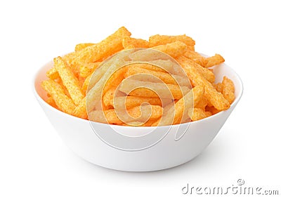 Bowl of cheese puff sticks Stock Photo