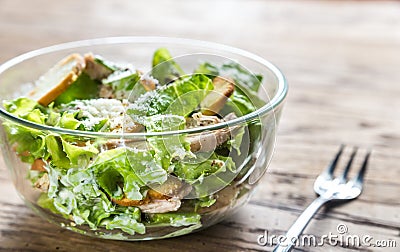 Bowl of chicken Caesar salad Stock Photo