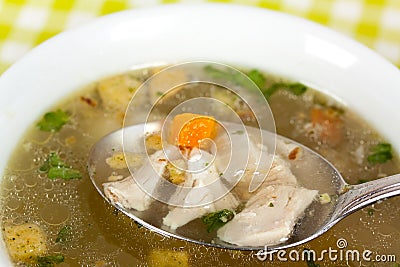 A Bowl of chicken soup with selective focus Stock Photo