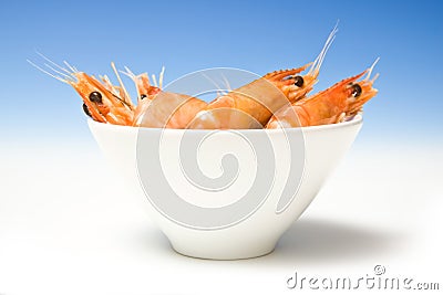 Bowl of cooked prawns Stock Photo