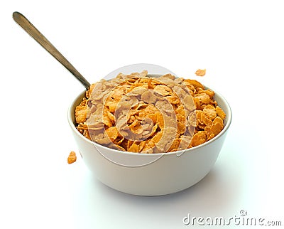 Bowl of corn flake cereal with a spoon Stock Photo