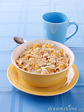 Bowl of crunchy corn flakes for breakfast Stock Photo