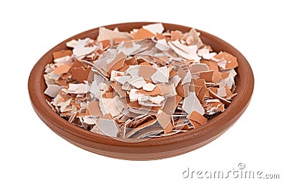 Bowl of crushed egg shells Stock Photo