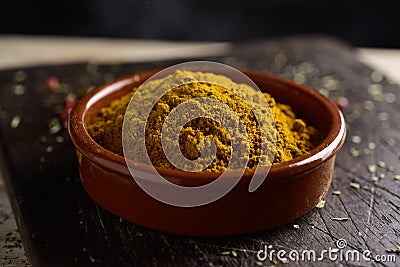 Bowl with curry powder Stock Photo