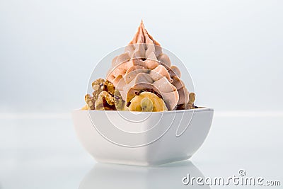 Bowl of delicious nutty frozen yoghurt Stock Photo