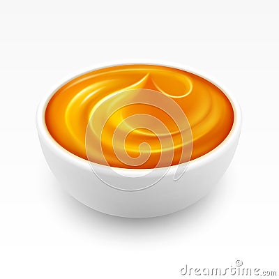 Bowl of dense Amber Honey Isolated on White Background Vector Illustration