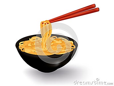 Bowl of egg noodles soup Vector Illustration