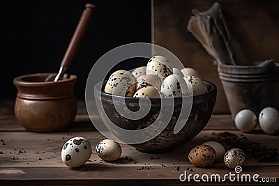 Bowl eggs farmer. Generate Ai Stock Photo