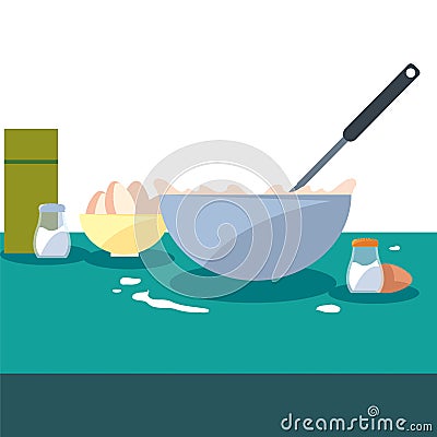 bowl eggs salt utensil food preparation cooking Cartoon Illustration