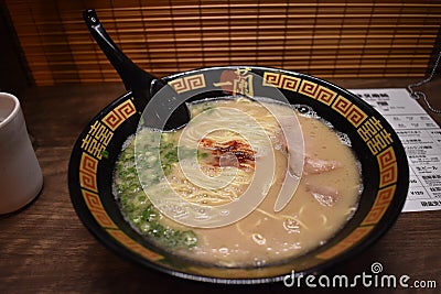 A bowl of Ichiran Ramen from Fukuoka, Japan. Editorial Stock Photo