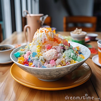 Colorful bowl of Ice Kachang with sweet treats Stock Photo