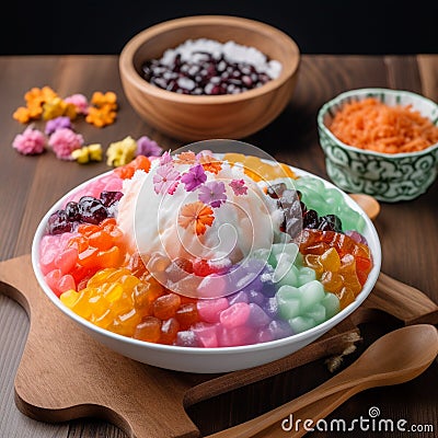 Colorful bowl of Ice Kachang with sweet treats Stock Photo