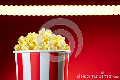 Bowl Filled With Popcorns For Movie Night With Textspace Stock Photo