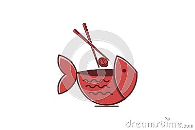 Bowl fish, sushi restaurant logo design inspiration Isolated On white Backgrounds. Vector Illustration