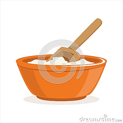 Bowl of flour with a wooden scoop baking Ingredient vector Illustration Vector Illustration