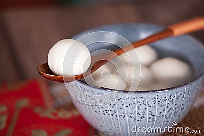 A bowl of food for the Lantern Festival. The Chinese characters in the picture mean `happiness` Stock Photo