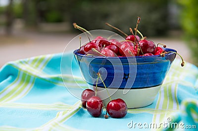 Bowl fresh cherries Stock Photo