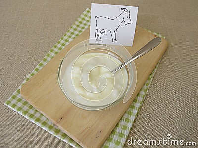 A bowl with fresh goat yogurt from goats milk Stock Photo