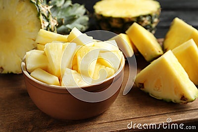 Bowl with fresh sliced pineapple Stock Photo