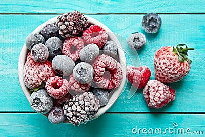 Bowl of frozen berries. Frozen berries Stock Photo