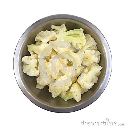 Bowl Frozen Cauliflower Overhead View Stock Photo