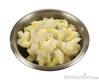 Bowl Frozen Cauliflower Side View Stock Photo