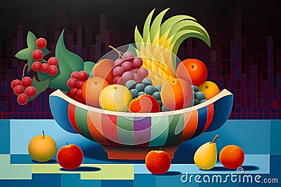 Bowl of Fruit in the style of Precisionism (Generative AI) Stock Photo