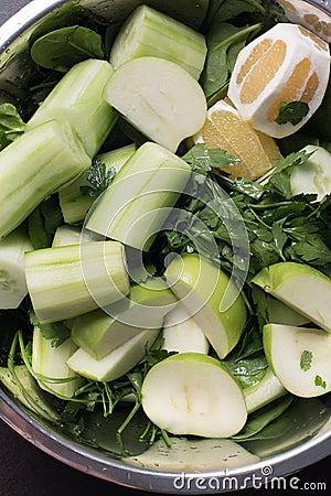 Assorted greens for juicing Stock Photo