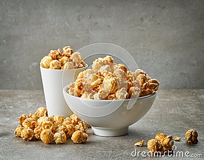 Bowl of caramel popcorn Stock Photo