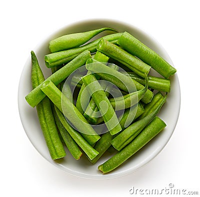 Bowl of green beans isolated on white from above Stock Photo
