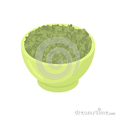 Bowl of Green Lentil gruel isolated. Healthy food for breakfast. Vector Illustration