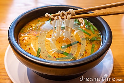 Bowl of GuoQiaoMiXian Chinese rice noodles Stock Photo
