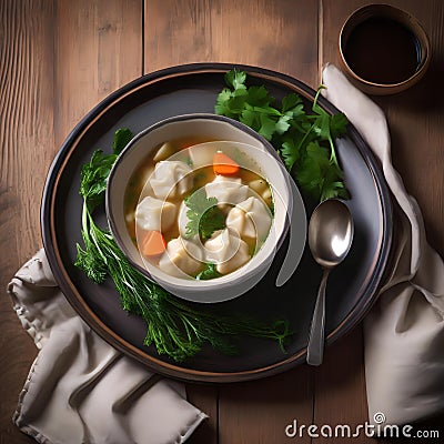 A bowl of hearty chicken and dumpling soup with fluffy dumplings3 Stock Photo