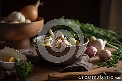 A bowl of homemade chicken noodle soup Stock Photo