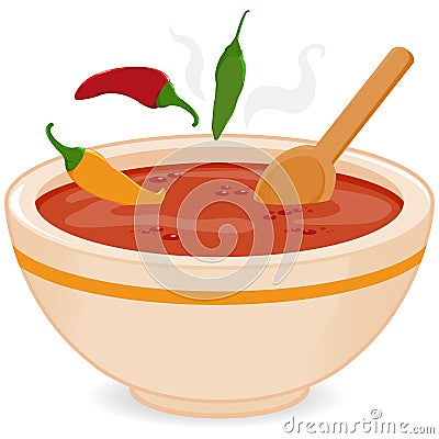 Bowl of hot chili soup. Vector illustration Vector Illustration