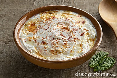 Bowl with Lebanese labneh Stock Photo