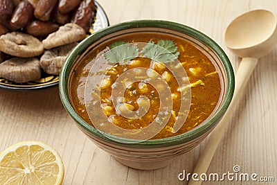 Bowl of Moroccan harira soup Stock Photo