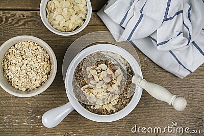 Bowl of muesli with spoon Stock Photo