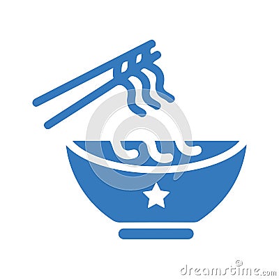 Bowl, noodles, soup icon. Blue Vector design is isolated on a white background Vector Illustration