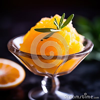 a bowl of orange sorbet Stock Photo