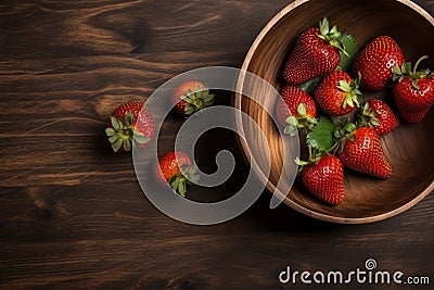 Bowl organic strawberries top view. Generate Ai Stock Photo
