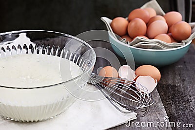 Bowl of Pancake Batter with Eggs Stock Photo