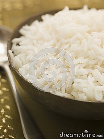 Bowl of Plain Boiled Basmati Rice Stock Photo